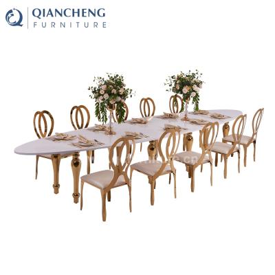 China Modern MDF Hotel Furniture Long Oval White Wood Top Wedding Dinig Table for sale