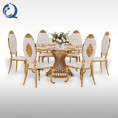 China Stable High End Luxury Design Round Gold Wedding Dining Table for sale