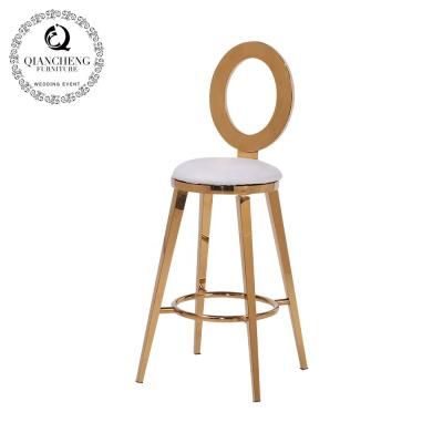 China Stable wholesale bar chair wedding metal PU stainless steel project rental bar stool for sale