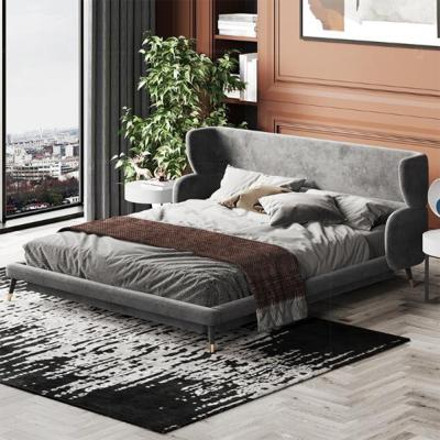 China Stable Modern Soft Bed Frames Set Room Furniture Set Luxury Unique Fabric King Queen Size Metal Slatted Bed for sale