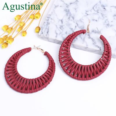 China BOHEMIA Agustina 2020 New Large Ladies Jewelry Drop Earrings Fashion Stainless Steel Leather Handmade Earrings Large Circle Party Earring for sale