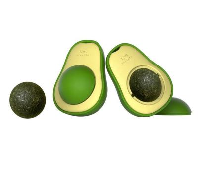 China 2023 New Arrival Cute Stocked Avocado Shape Can Spin Catnip Ball Adsorb On The Wall Cat Toys Product Cat Toys Interactive for sale