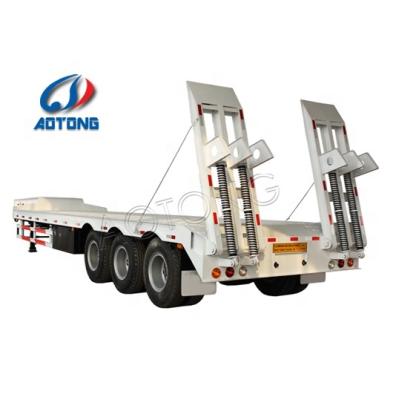 China Low Bed Semi Trailer 4 Axle Lowbed Trailer Truck 2 Axle 3 Axle Lowbed Semi Trailer 80 Ton 100 Ton Gooseneck Trailer for sale