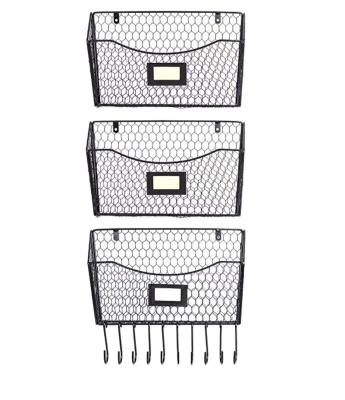 China Store 3 Pack Folder Wall Mounted Rack Hanging Mesh Metal Basket Wire Magazine Rack Shelf for sale