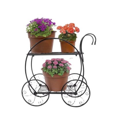 China Multi Hot Sale 2 Row Metal Flower Garden Pot Holder Decorative Plant Stand Display Rack for sale