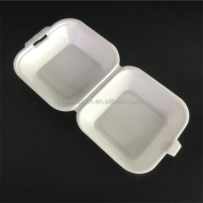 China Recyclable Disposable Food Grade Clamshell Hamburger Box Styrofoam PS Foam Lunch Box for sale