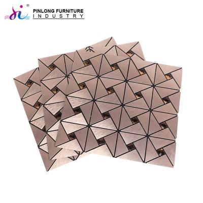 China 3D Parquet Effect Hexagon Shape Silver Brown Aluminum Mosaic Slab For Wall Decoration for sale