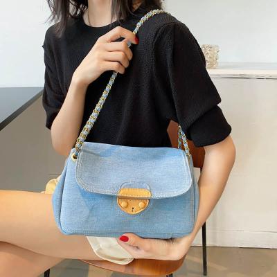 China Others wholesale and custom large denim bag fashion treandy chains shoulder purses for ladies luxury women cross - body bag for sale