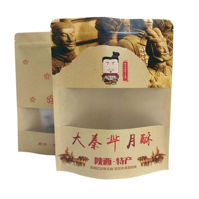 China Nice quality handmade food packaging stand up pouch reusable zipper kraft paper bag with window for sale