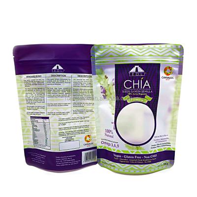 China Printed Recyclable Wholesale Ziplock Top And Laminated Food Grade Chia Seeds Packing Holder Up Plastic Bag for sale