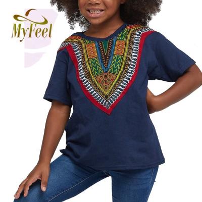 China Fashion Handmade Premium Quality Fancy Shorts Sleeve African Traditional Child's Printing Dashiki T-shirt for sale