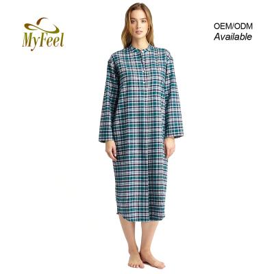 China New Pattern Hot Selling Ladies Green Plaid Nightgowns QUICK DRY Cotton Sleepshirt Pajamas For Women for sale