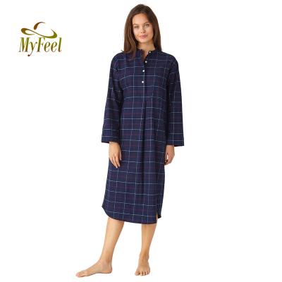 China QUICK DRY Navy and Plaid Nightgowns Nightgowns Chemise De Nuit Long Sleeve Women Red Ladies Long Nightgowns for sale