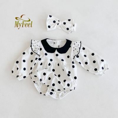 China Hot Sale Antibacterial Baby Romper Ruffled White Color Dot Dress Kids Clothing Jumpsuit Long Sleeve Romper for sale