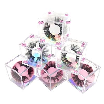 China Custom Cube Eyelash Bundle Clear Square Box Crisscross With 3D Private Label Lashes Wholesale 18mm 22mm 25mm Lashes for sale