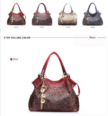 China Red/Grey/Blue Fashion Women Handbag Floral Print Shoulder Bags Ladies PU Leather Tote Bag for sale