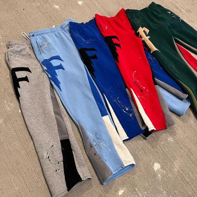 China Wholesale Anti-wrinkle Elastic Waist Pile Flared Jogger Custom Logo Track Pants Cotton Track Rocket Sportswear Men Fair for sale