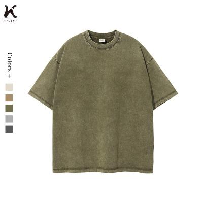 China Wholesale Custom White Off Shoulder Men's Acid Washed Anti-Wrinkle Drop Shirt Acid Washed T-Shirt Old Street 100%cotton Old for sale