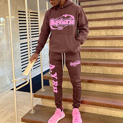 China High Quality Custom Raw Mens Cropped Hoodie Set Breathable Edge Cotton Fleece Mens Sweatsuit And Joggers Sweatpants 2 Piece Set Tracksuit for sale