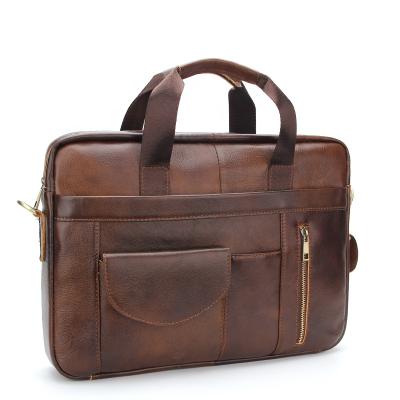 China Simple Fashion Brown Genuine Leather Bag Tote Business Office Laptop Bags For Men for sale