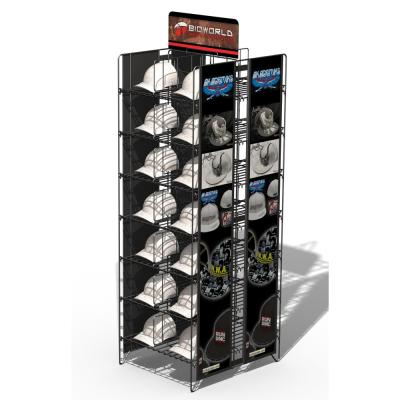 China Commercial New Arrival Hot Sale Floor Standing Double Sides Hat Display Rack For Retail Store for sale