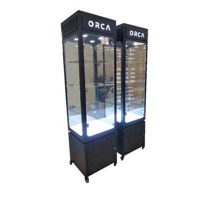 China Supermarket glasses, jewelry, watch, metal display stand with light and glass door for sale