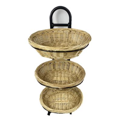 China Commerial Use Three Tier Wicker Basket Removable Standing Display Rack for sale