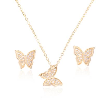 China CLASSIC Bridal Wedding Colorful Zircon Butterfly Earring Necklace Jewelry Set Women For Party for sale