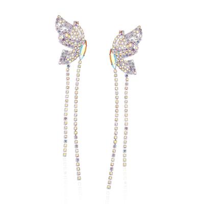 China TRENDY Trendy Silver Gold Plated Crystal Rhinestone Long Tassel Drop Butterfly Earrings For Women for sale