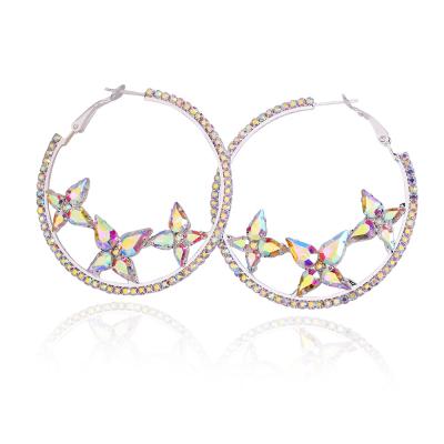 China Wholesale High Quality Colored Stone Crystal Rhinestone Hoop Earrings For Butterfly Trendy Fashion ab Women Party for sale