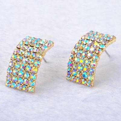 China Hiphop ab rhinestone gold plated Indian simple square statement earrings stud earrings jewelry women for sale