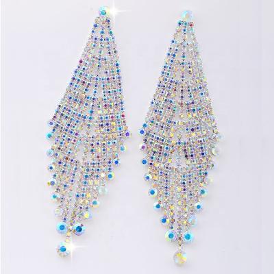 China CLASSIC Luxury Gold Sliver Diamond Long Tassel Rhinestone Earrings Women Jewelry For Wedding Party for sale