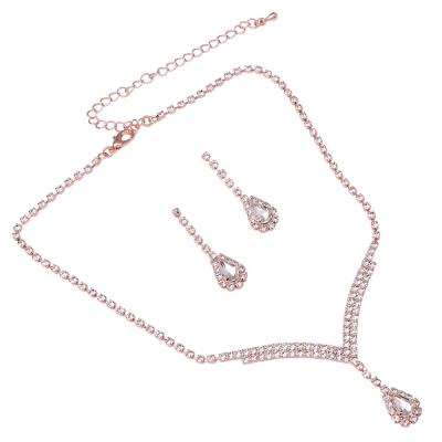 China TRENDY Fashion Rhinestone Crystal Necklace Earring Water Drop V Shape Jewelry Set Women For Party for sale