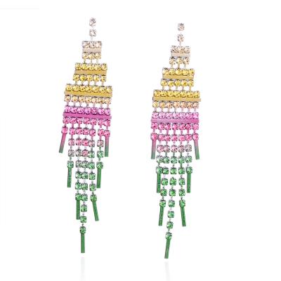 China 2021 fashion luxury shiny rhinestone long tassel multicolor dangle earrings earrings accessories accessories dinner wedding female GIF for sale