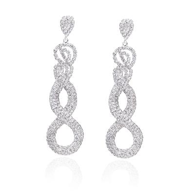 China FASHIONABLE silver jewelry from no. 8 Crystal Long Dangle Drop Earrings for Women Ladies Bridal Wedding for sale