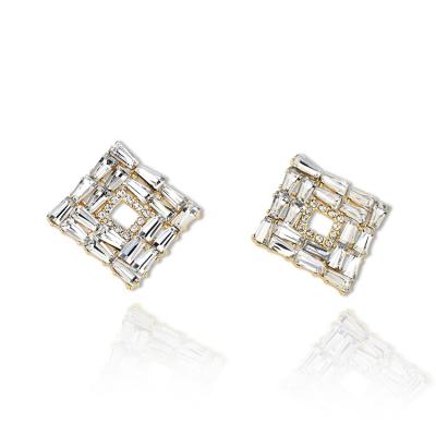 China CLASSIC Gold Plated Rhinestone Diamond Stud Earrings Jewelry Women Glass Bridal Wedding Party for sale