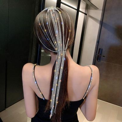 China Bridal Girls Long Tassel Crystal Rhinestone Fringe Headband Hairband Fashion Chain Headpiece Chain Hairpins For Party for sale