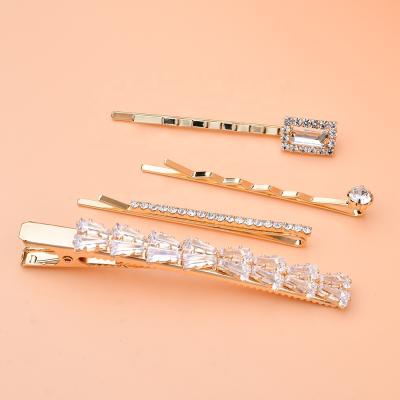 China Luxury Fashion 4 Pcs Rhinestone Zircon Hair Clip Hairpin Set For Women Girls Ladies Hair Accessories for sale