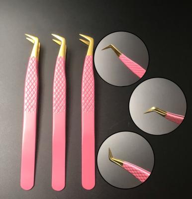 China Eyelash Styling Pink Clean Tools Wick Extension Tweezers Brand Eyelash Tools Applicators Eyelash Tweezers for sale