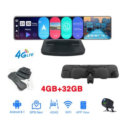 China 12inch 4G Android 8.1 Android 8.1 4+32G 4G ADAS WIFI GPS Navigation Mirror Car DVR Dual Cams and Parking Monitoring for sale