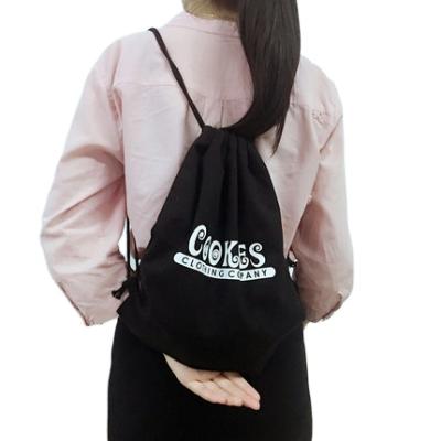 China Custom Rope Logo Canvas Cotton Drawstring Backpack Bag Nature Recycled Cotton Shopping Bag With Handle for sale