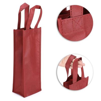 China Wine Handled Tote Bag Non-Woven Single Wine Champagne Bottle Bag Holder with Handle, Reusable Wine Gift Bags for sale