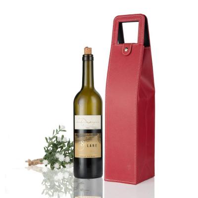 China Handled Red Leather Wine Bag With Handles Reusable Wine Carriers Bag Single Bottle Wine Packaging for sale