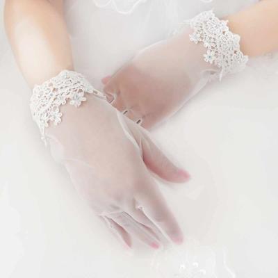 China Fashion low price women evening elegant black lace white bridal party gloves viscose/polyester bridal gloves for sale