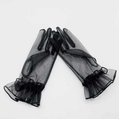 China Viscose/Polyester 2021 Best Selling Women's Lace Floral Gloves Short Wrist Length To Wedding Lace Gloves for sale