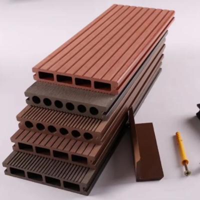 China Anti-UV Outdoor Hollow Wooden WPC Decking Board Plastic Composite Embossing Hollow Decking WPC Flooring for sale