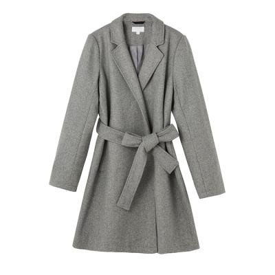 China Breathable Women Fashion Long Pattern Gray Coat With Belt Elegant Elegant Women Coats For Autumn Winter Wear Dress for sale