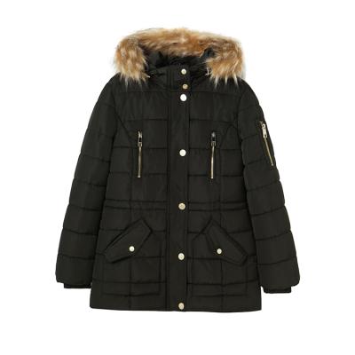 China Women's Fashion Style Black Coat Anti-Shrink With Fur Hood For Winter Wear Outerwear Coats Clothing for sale