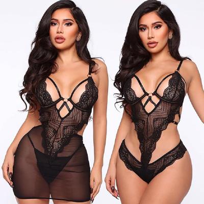 China ZZYUP Women's Hot Sexy Lingerie Hot Transparent Mesh Bandage Deep V Lace Bodysuit Women's Design Sexy Lingerie for sale