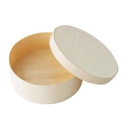 China Handmade Custom Poplar Round Cake Veneer Wooden Cheese Box for sale